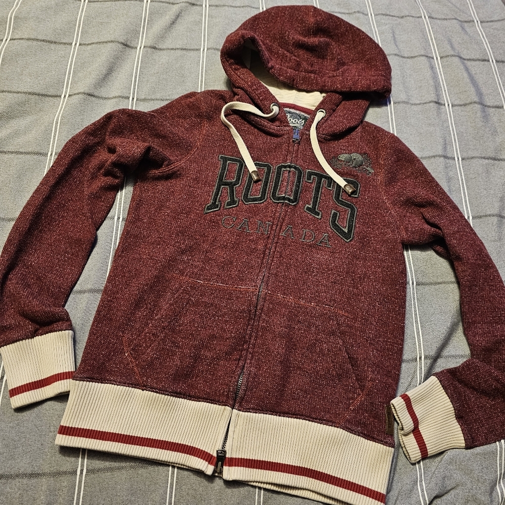 🥳Roots Burgundy And Cream Salt And Pepper Full Zip Hoodie